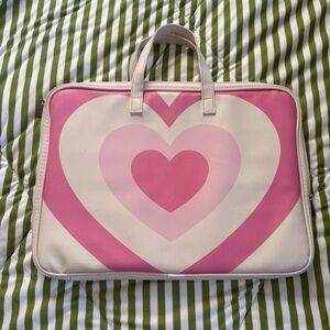 Pink Heart Print Tote Bag - White & Bubblegum Pink